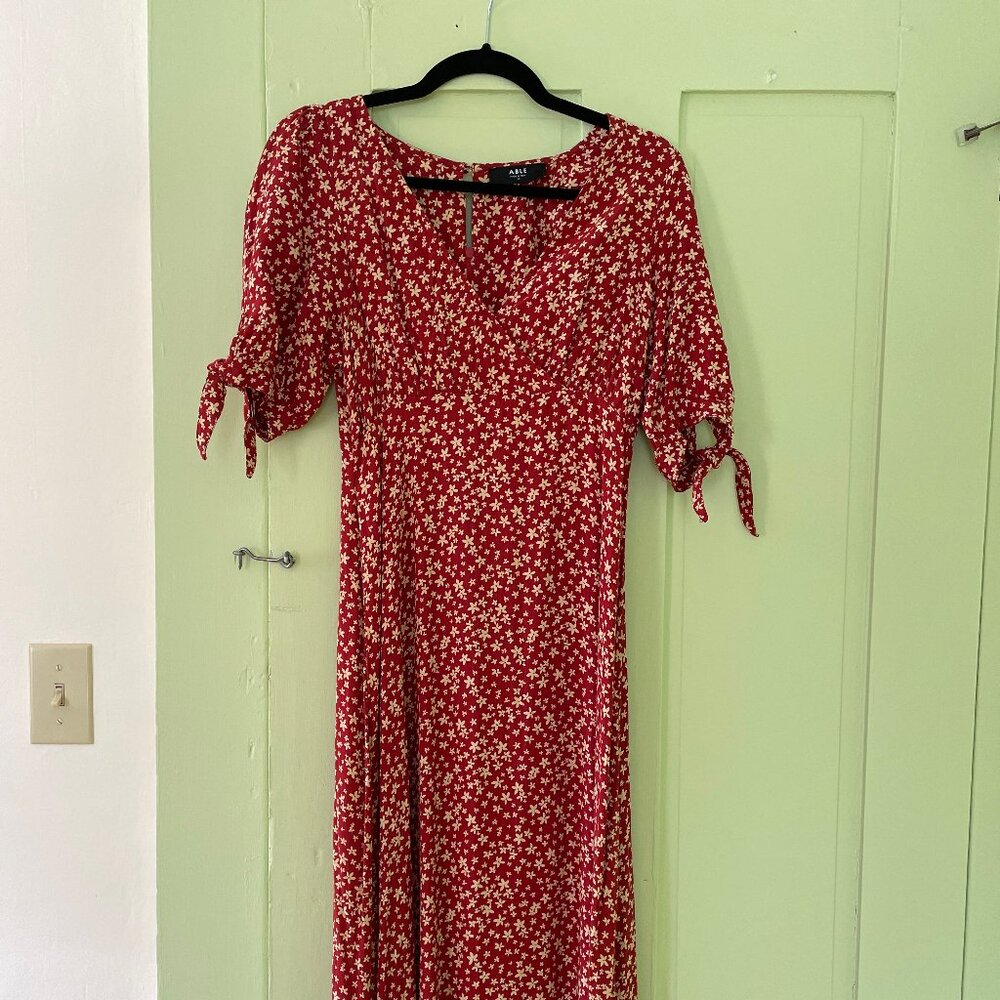 Able Simone Midi dress red flower print XS viscose